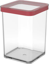 Rotho Loft sada 5 dóz s víčkem, různé velikosti, potravinářský plast (PP) bez BPA, průhledná/červená, (21,4 x 21,4 x 23,5 cm) dózy na potraviny Naty Shop 1 l čtvercový
