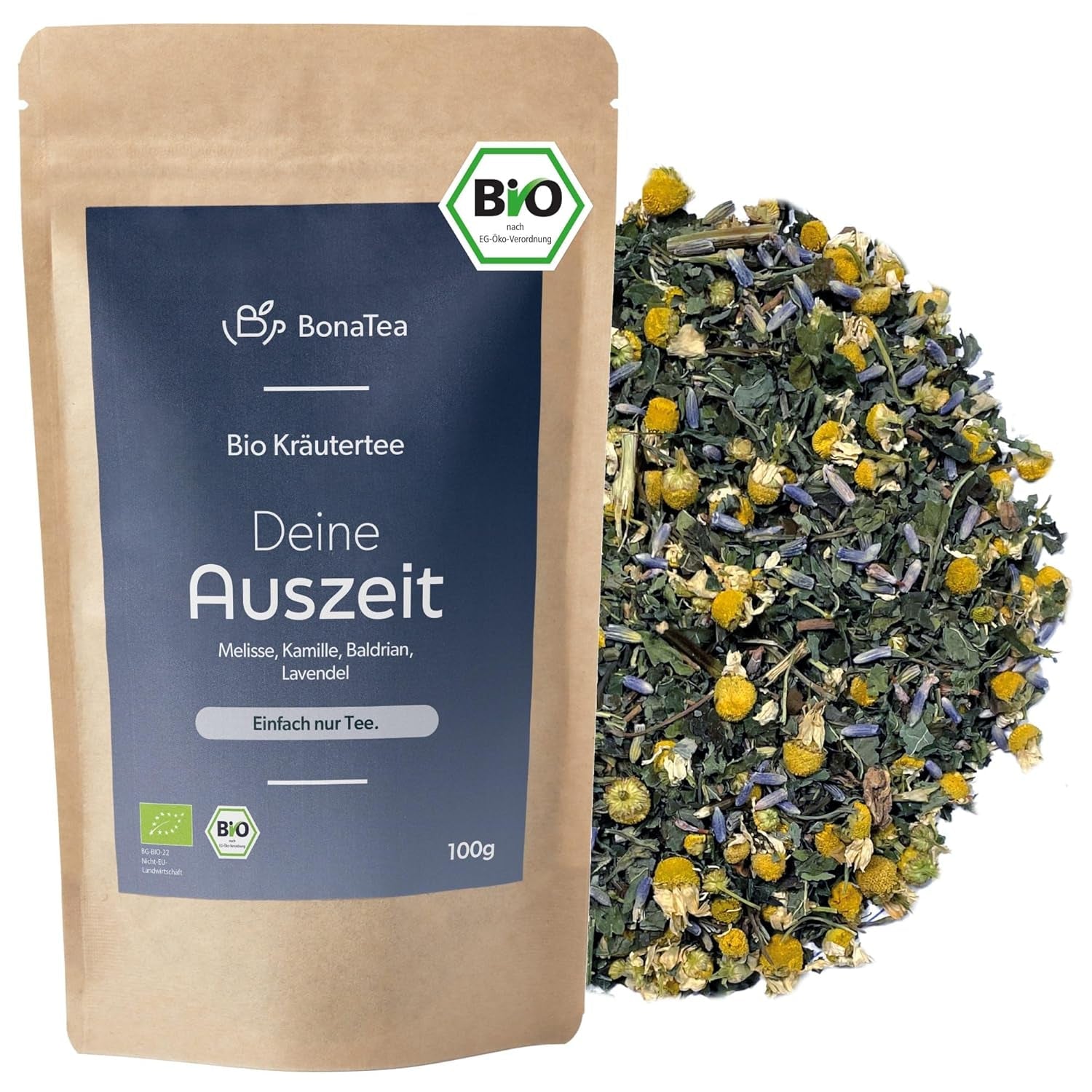 Večerní čaj BIO 100 g - Váš odpočinek s kozlíkem, levandulí, meduňkou, heřmánkem, směs bylinných čajů pro večerní relax
