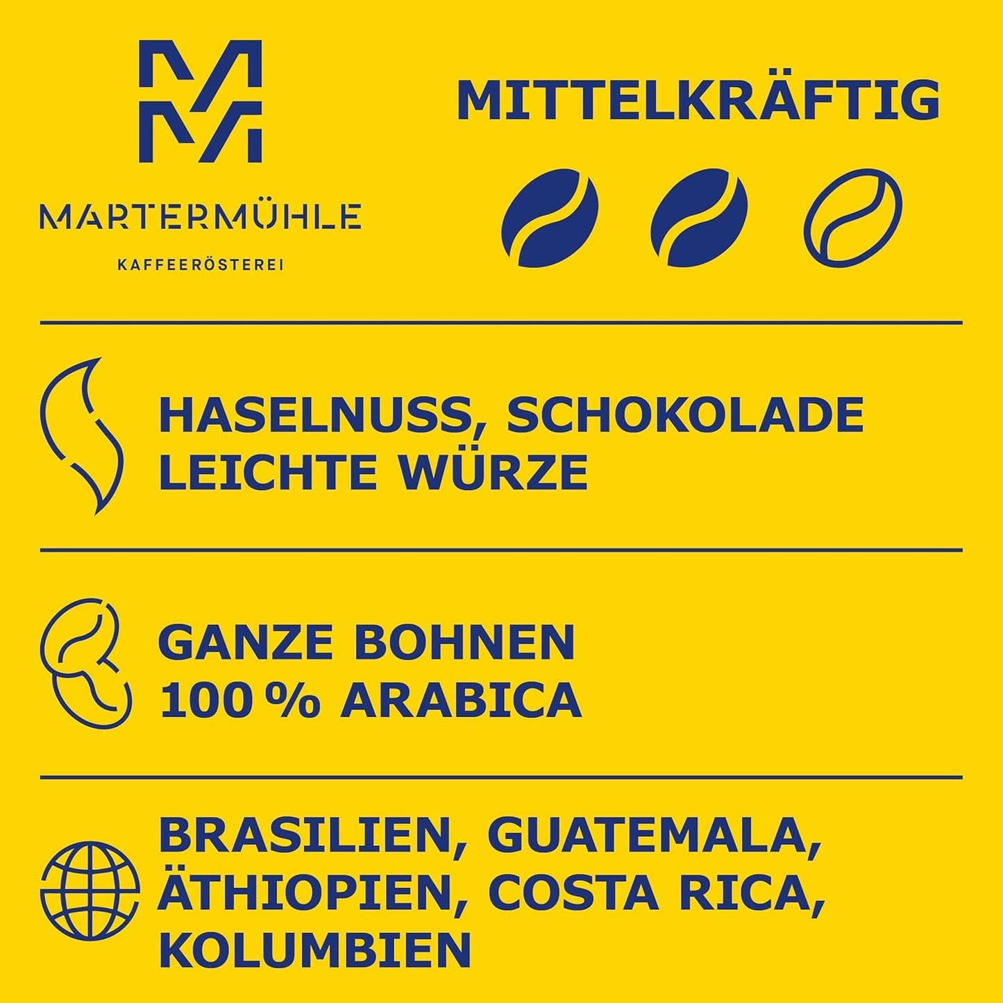 Martermühle Aßlinger Mischung Kaffeebohnen 1kg I Arabica I Příchutě: Haselnuss, Leichte Würze, Schokolade I Ganze Kaffee-Bohnen schonend geröstet, säurearm