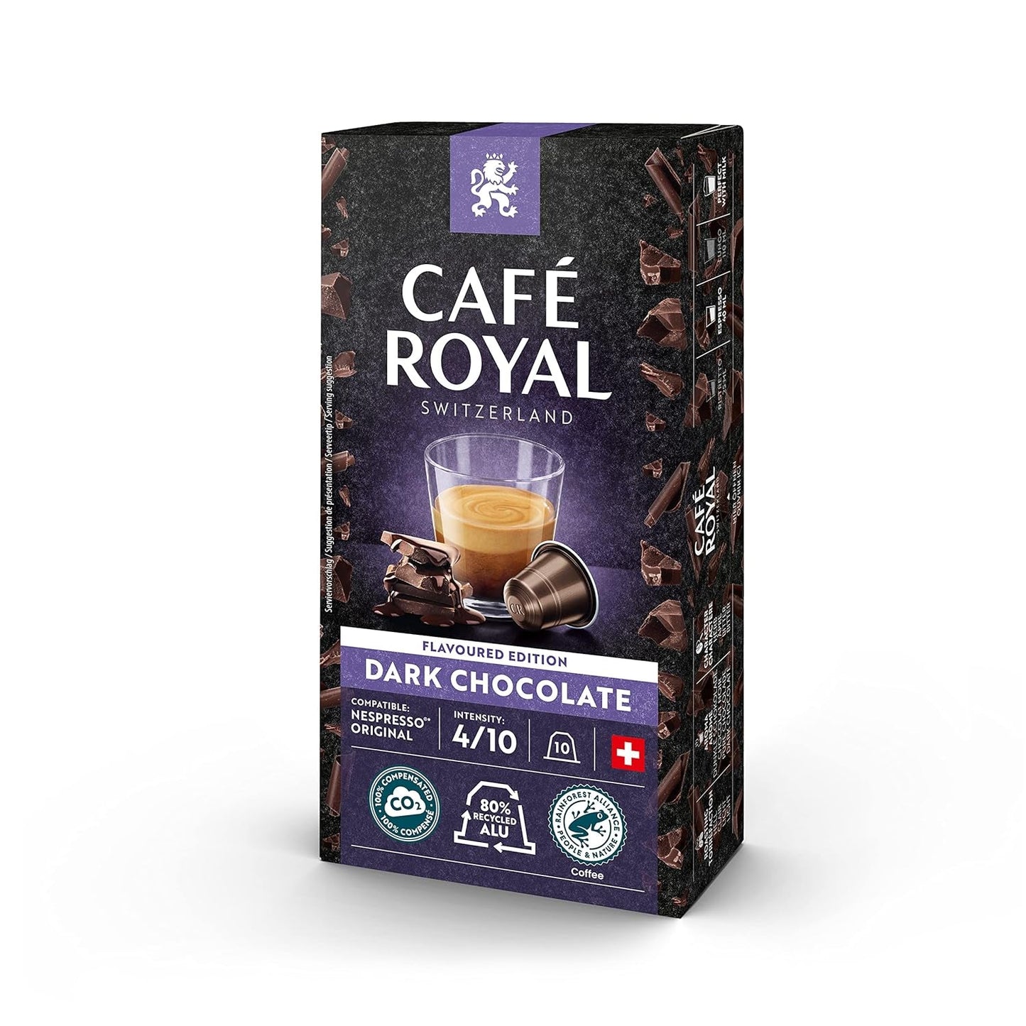 Café Royal s příchutí hořké čokolády 100 kapes pro Nespresso kávovar na kávu - 4/10 Intenzita - UTZ-zertifiziert, aus Aluminium & Lungo 36 Kapseln für Nespresso Kaffee Maschine - 4/10 Intenzita