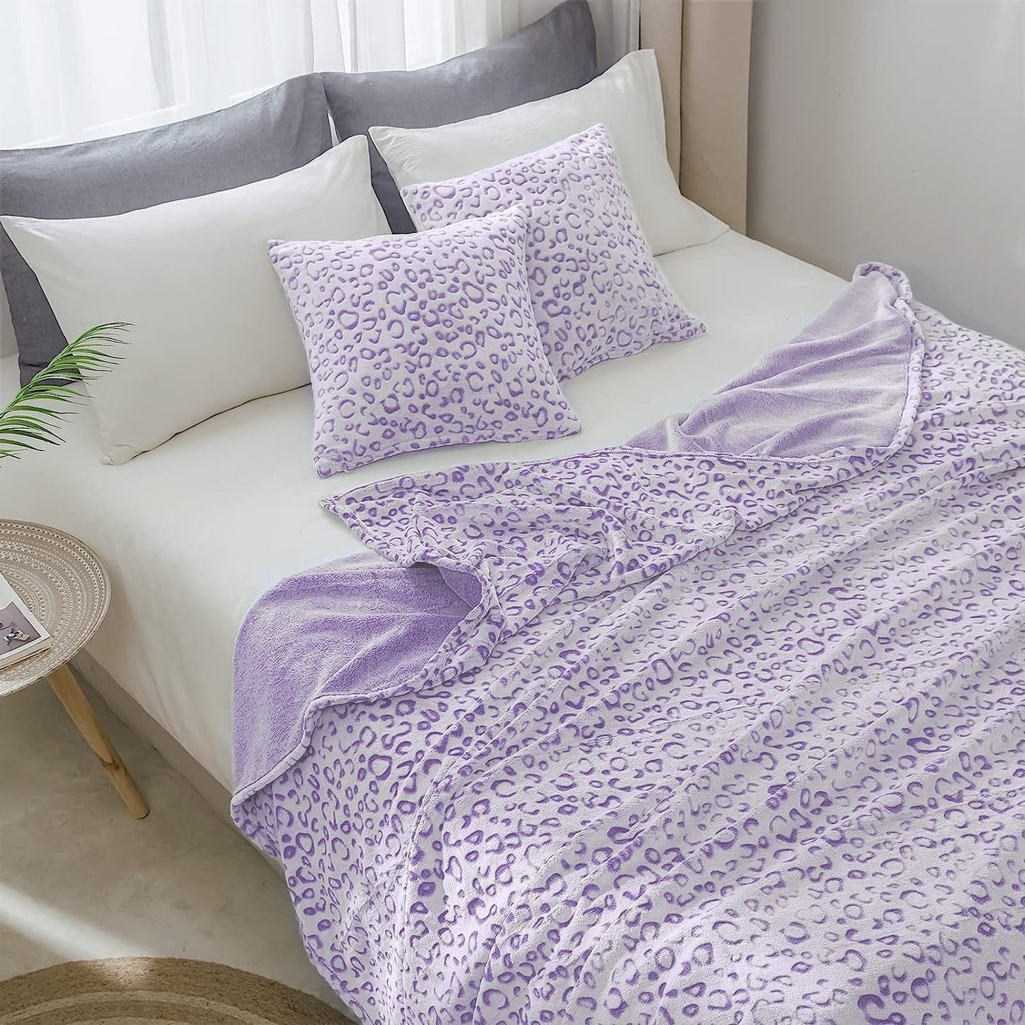 FY FIBER HOUSE flanel fleece přehoz, deka z mikrovlákna s 3D potiskem geparda, 228 X 274 cm, fialová Peřiny a přikrývky Naty Shop