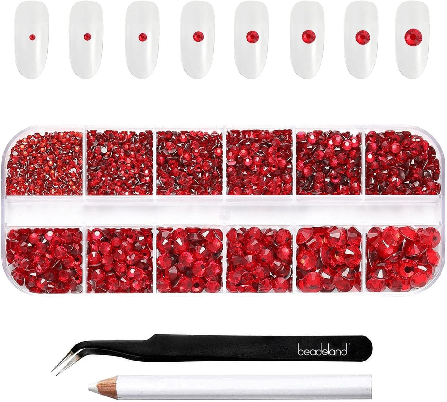 Beadsland 2500 ks Glas Nailart Strasssteine ​​​​Kristall Flatback Edelsteine ​​Runde, ​​Für Handwerk Gemischt 8 Größen SS4 ~ SS30 Mit Picking Pinzette Und Stift (Kristall Weiss)