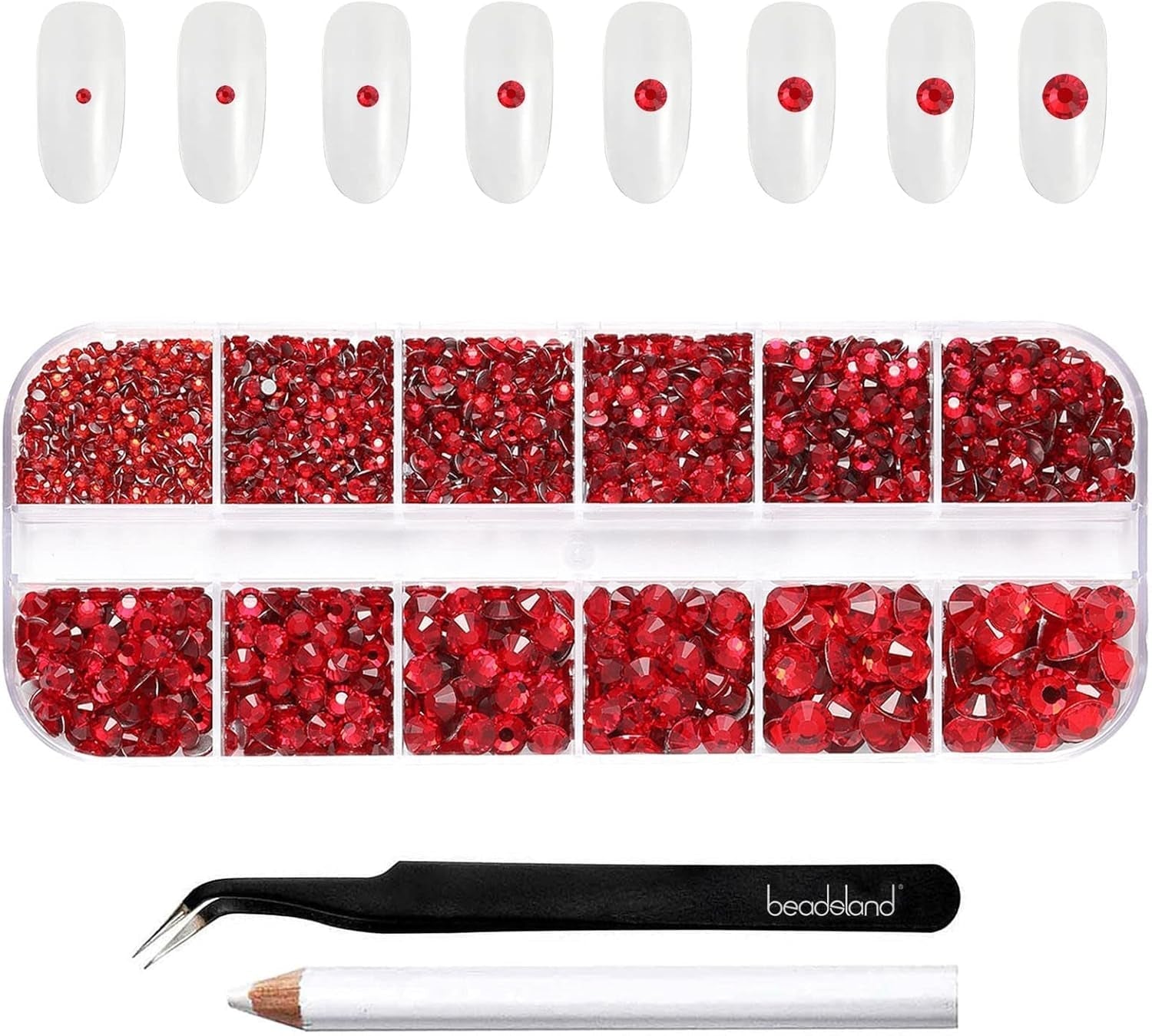 Beadsland 2500 ks Glas Nailart Strasssteine ​​​​Kristall Flatback Edelsteine ​​Runde, ​​Für Handwerk Gemischt 8 Größen SS4 ~ SS30 Mit Picking Pinzette Und Stift (Kristall Weiss)