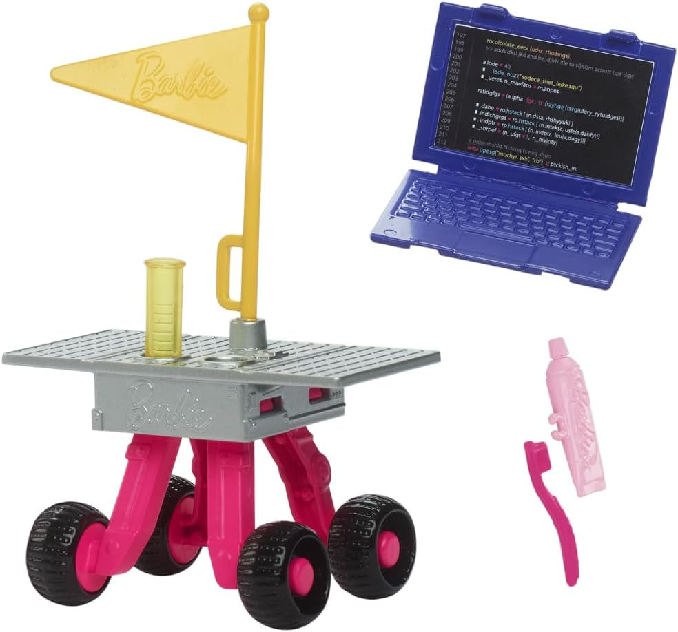 Panenka Barbie k 65. narozeninám a 10 doplňků, sada astronautů panenky bruneta, rover na kolečkách, vesmírná přilba s měnícím se hledím a další, HRG45
