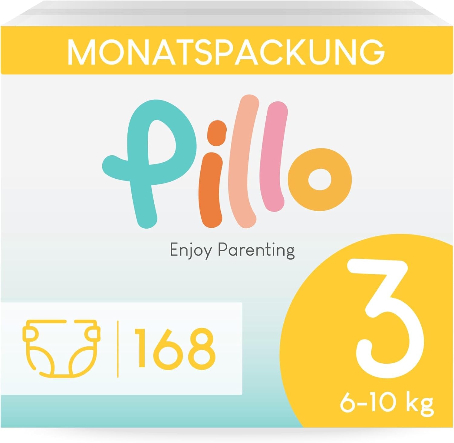 Plenky Pillo 3 - Krabice 168 plen, 6 balení po 28 plenkách, velikost 3 - Midi (6-10 kg) - Plenky pro miminka