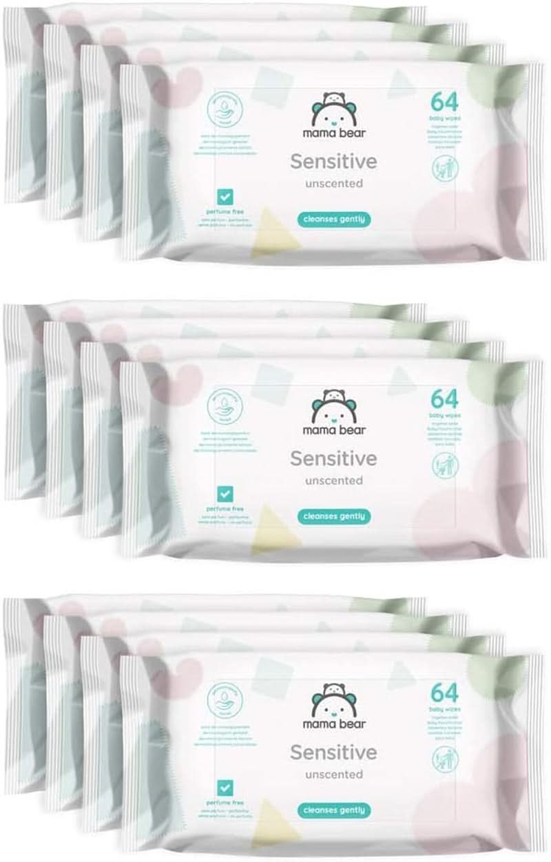 Naty Shop Mama Bear Sensitive Baby Wipes Neparfémované 64 kusů (balení 12 ks)