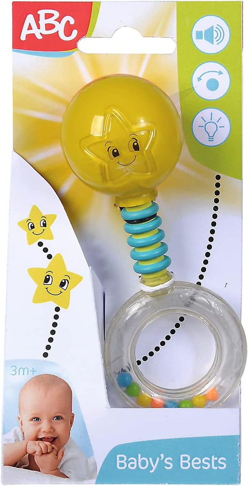 Simba 104010060 - ABC svítící chrastítko, svítí při zatřesení, 14cm, hračka pro miminko, chrastítko pro miminko, první vybavení, od 3 měsíců, žlutá Jucarii Bebe Naty Shop Výchozí název