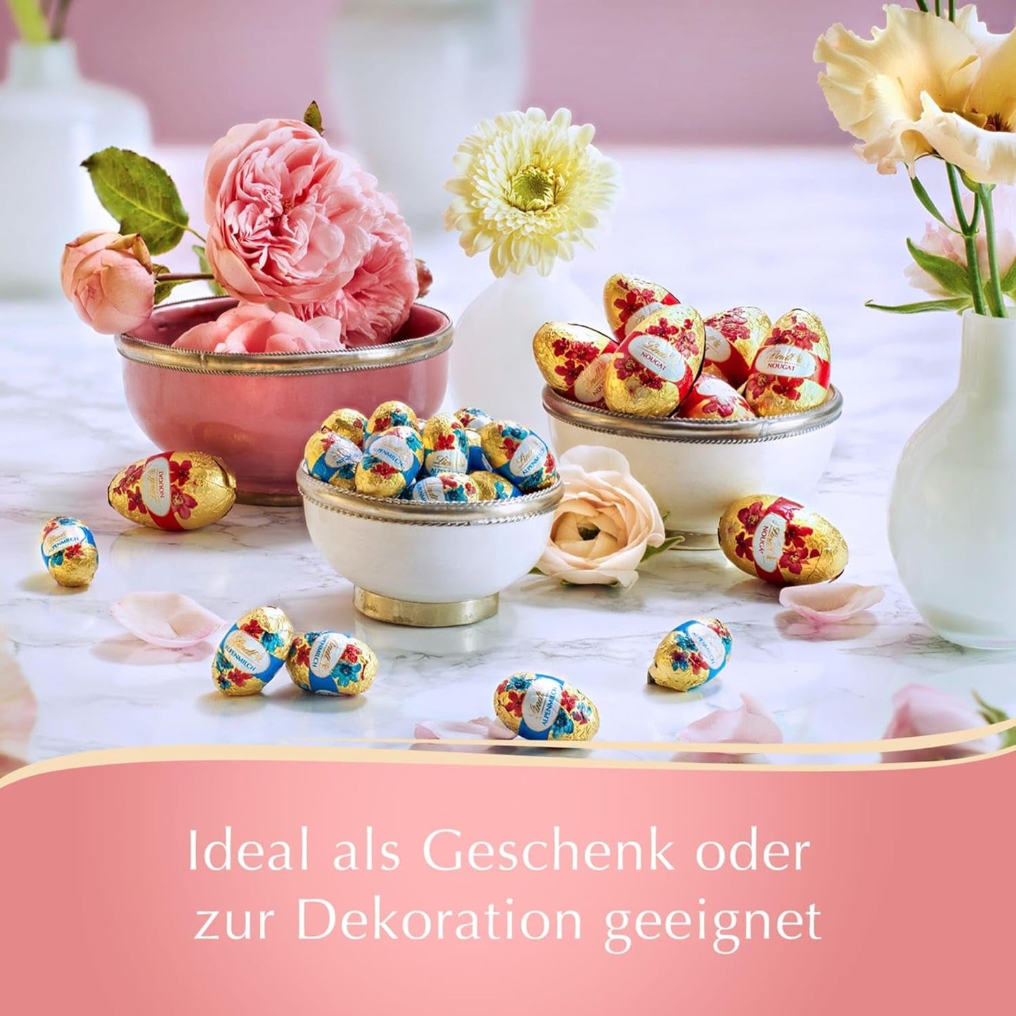 Vejce Lindt Nougat Edition Flower 90g | Oříškový nugát v jemné mléčné čokoládě | Jarní designové velikonoční vajíčka | Velikonoční čokoláda | Čokoládová vajíčka | Čokoládový dárek | Nápad na dárek