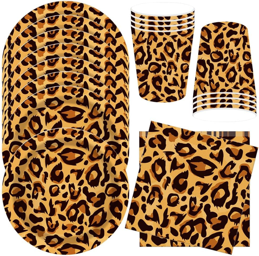 Leopardí vzor Party Geschirr Kindergeburtstag Deko Geburtstag Party Geschirr Dschungel Pappteller Becher Servietten Babyparty Tischdeko Set