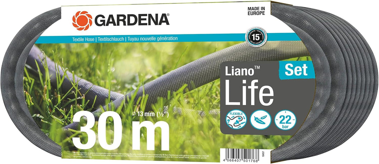 Gardena Liano Life 1/2 palcová textilní hadice, sada 30 m: Extrémně flexibilní textilní zahradní hadice s PVC vnitřní hadicí, nezalomená, lehká, odolná proti povětrnostním vlivům (18457-20)