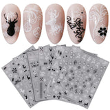 JMEOWIO Nagelsticker Weihnachten 9 Blatt Nail Art Sticker Selbtklebend Nagelaufkleber Schneeflocke Schneemann Festival Weißes Zlatá dekorace Nageldesign Zubehör