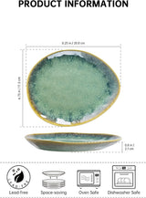 Henten Home Special kameninové talíře, misky na svačinu a omáčku - 20x17cm pro 4 osoby, porcelánové snídaňové talíře - moderní zelený design