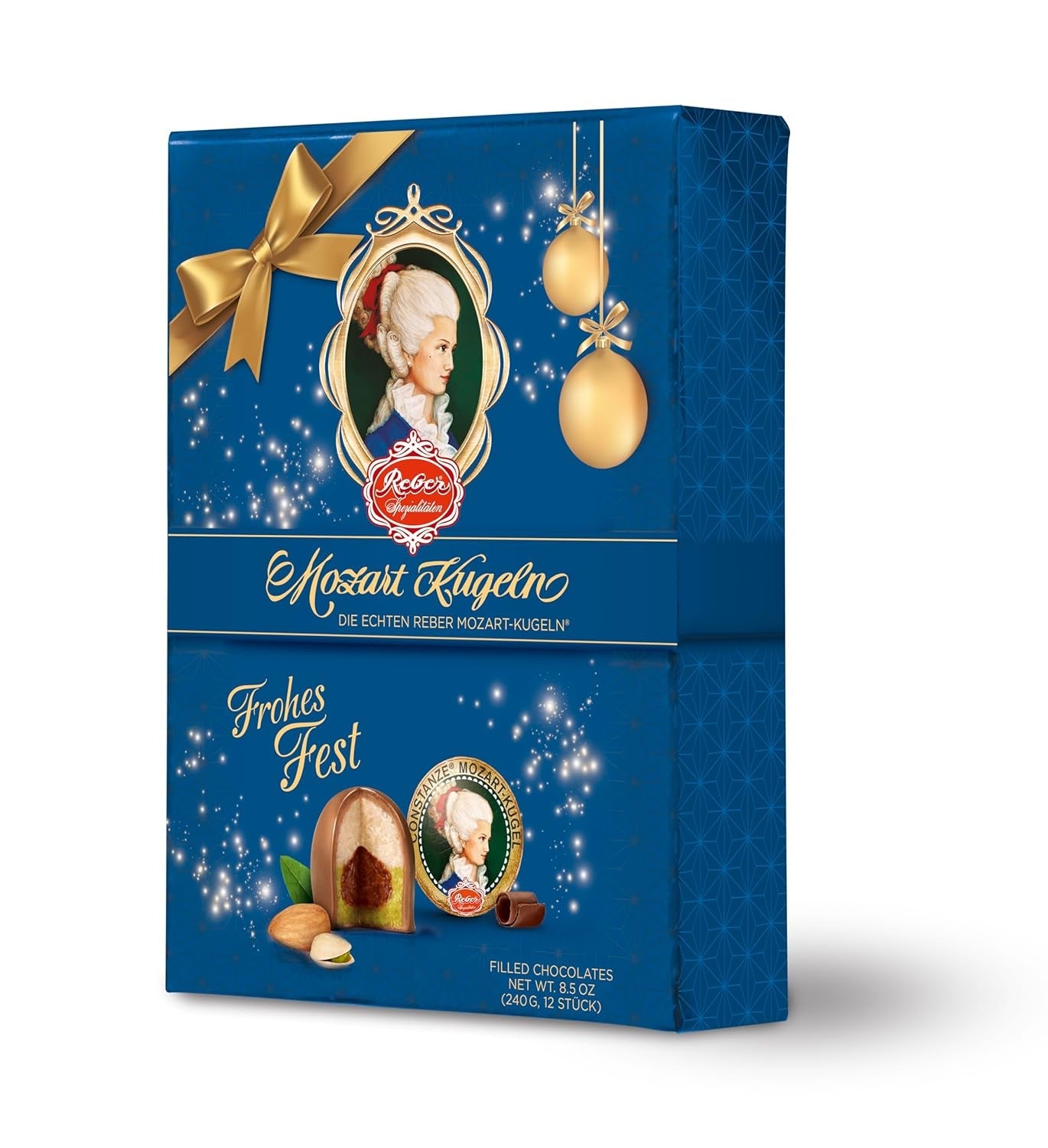 Reber Mozart kuličky s hořkou čokoládou, balení 6 ks s marcipánem a nugátem, veganské - 1 x 120 g