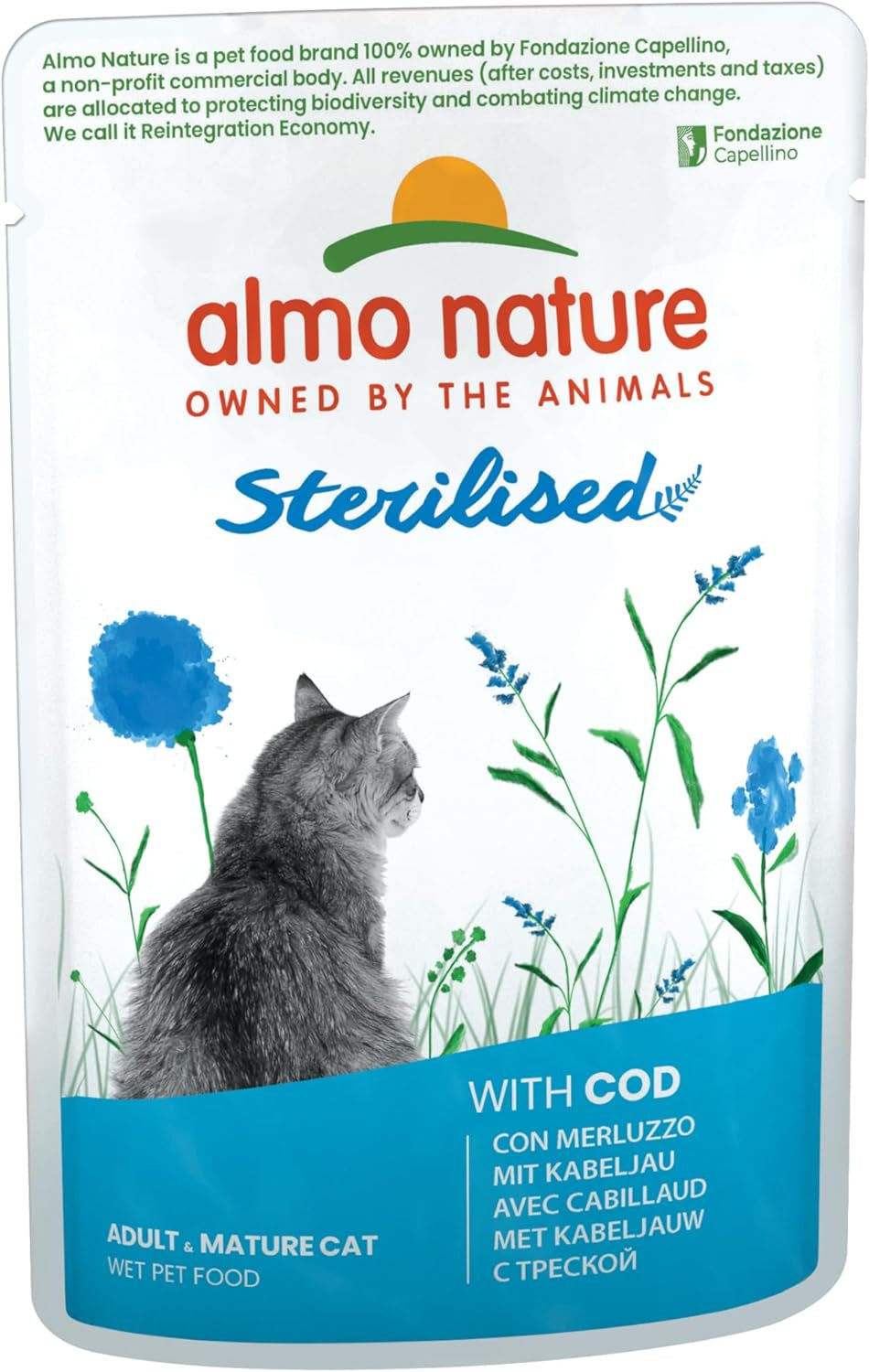 Almo Nature Functional - Sterilizované - Mokré krmivo pro dospělé a starší kočky, sterilizované nebo méně aktivní - s treskou a kuřecím masem - Nízkotučné, zvlhčující - 70 g (balení 6 ks)