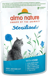Almo Nature Functional - Sterilizované - Mokré krmivo pro dospělé a starší kočky, sterilizované nebo méně aktivní - s treskou a kuřecím masem - Nízkotučné, zvlhčující - 70 g (balení 6 ks)