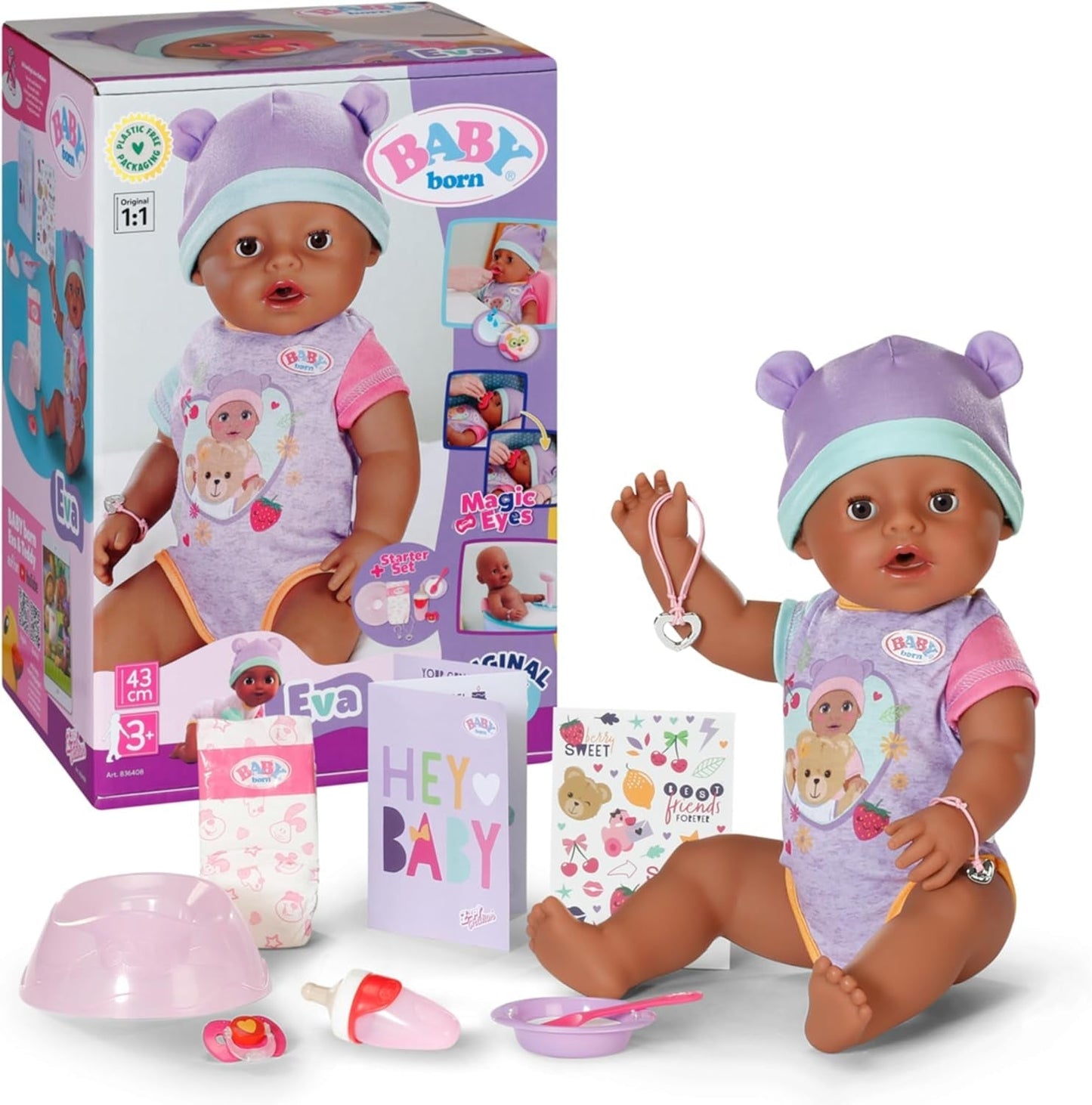 BABY Born Eva 43 cm, panenka s 10 funkcemi a doplňky, pro děti od 3 let, funguje bez baterie, velká panenka 43 cm, 836408 Zapf Creation Dolls Naty Shop Výchozí název