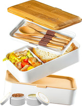 Umami Lunch Box pro dospělé, Netěsný stohovatelný Bento Box se 4 příbory a přihrádkami, Box na oběd pro dospělé, To-Go Zásobník na salát, Piknik / Kancelář Lunch Box, Charcoal Grey, 1500 ml
