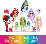 Rainbow High Littles Rainbow Fantasy víla a mazlíček - smaragdová, zelená - 14 cm kloubová malá fantasy dračí panenka s vyměnitelnými křídly víly, sladký dárek pro děti od 4 let