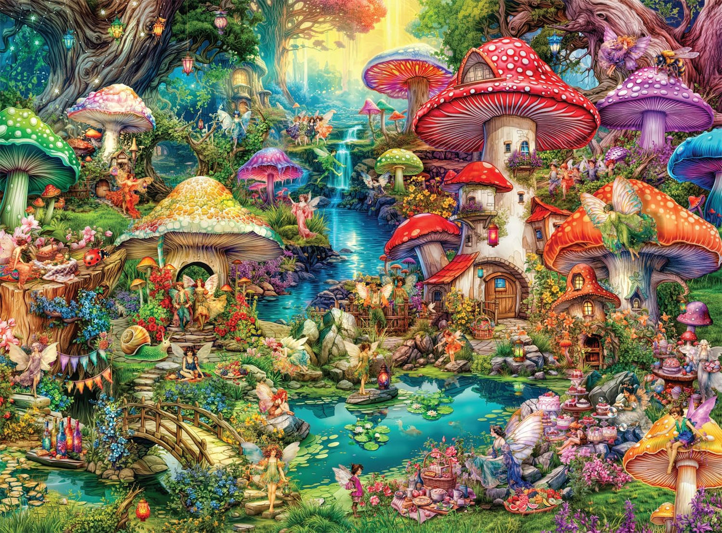 Buffalo Games - Aimee Stewart - Piknik Merry Mushroom Village - 1000dílné puzzle pro dospělé, náročné puzzle, ideální pro herní večery - Připravená velikost 26,75 x 19,75 cm Puzzle Naty Shop Výchozí název