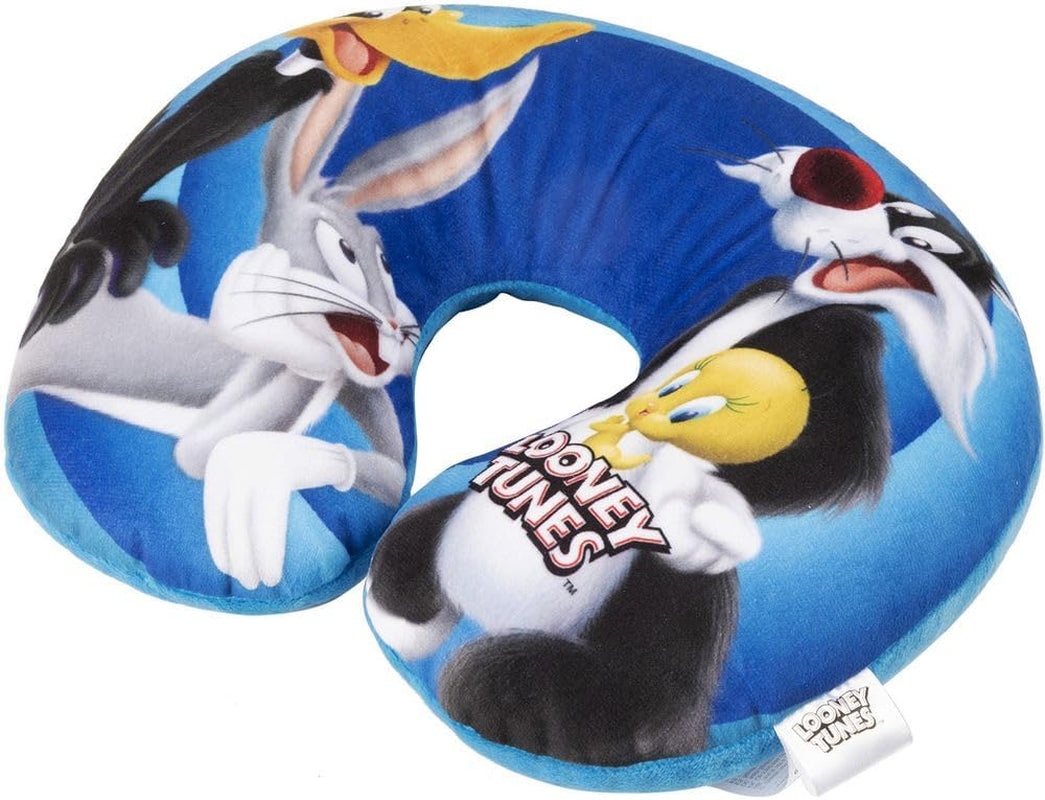 Warner Bros Looney Tunes Polštář pro holčičky na krk Měkký cestovní polštářek do auta Bunny Daffy Duck Silvestro Titti Pohodlné Cestovní polštáře Kreslený Modrý Naty Shop