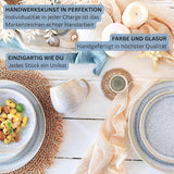 SANGER | 12dílná sada nádobí Santorini Sada talířů pro 4 osoby VELMI DOBŘE hodnocená Sada nádobí z kameniny včetně talířů, dezertních talířů a talířů Suma Krémově šeříkově modrý přechod | PRÉMIOVÁ KOLEKCE
