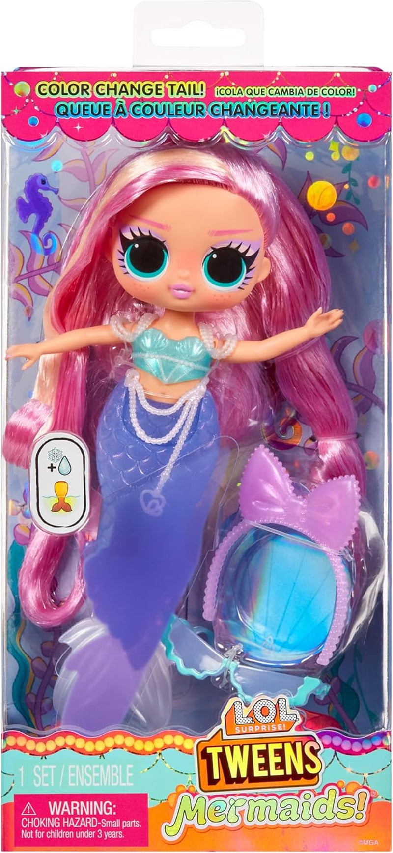 L.O.L. Překvapení! Tweens - Mermaid Lola Waves - módní panenka s ocasem měnícím barvu, pohyblivou ploutví a krásnými doplňky - hračka pro děti a sběratele od 4 let Naty Shop Dolls