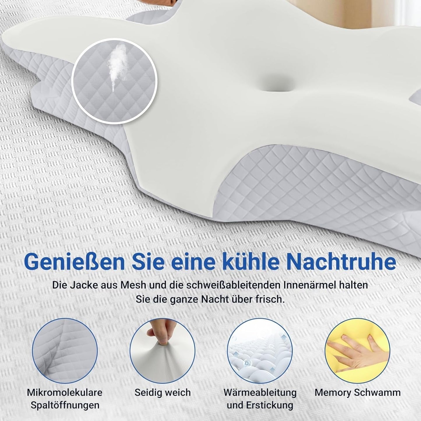 NVKHG polštář z paměťové pěny Ergonomický polštář na hlavu polštář na krk, polštář na hlavu z paměťové pěny pro boční, zádový a žaludeční spánek pro zlepšení kvality spánku, 60x41x13/11 cm krční ortopedické polštáře Naty Shop