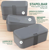 Umami Lunch Box pro dospělé, Stohovatelný Bento Box se 4 příbory a přihrádkami, Box na oběd pro dospělé, Zásobník na salát, Piknik / Kancelář Lunch Box, Charcoal Grey, 1500 ml krabičky na potraviny Naty Shop