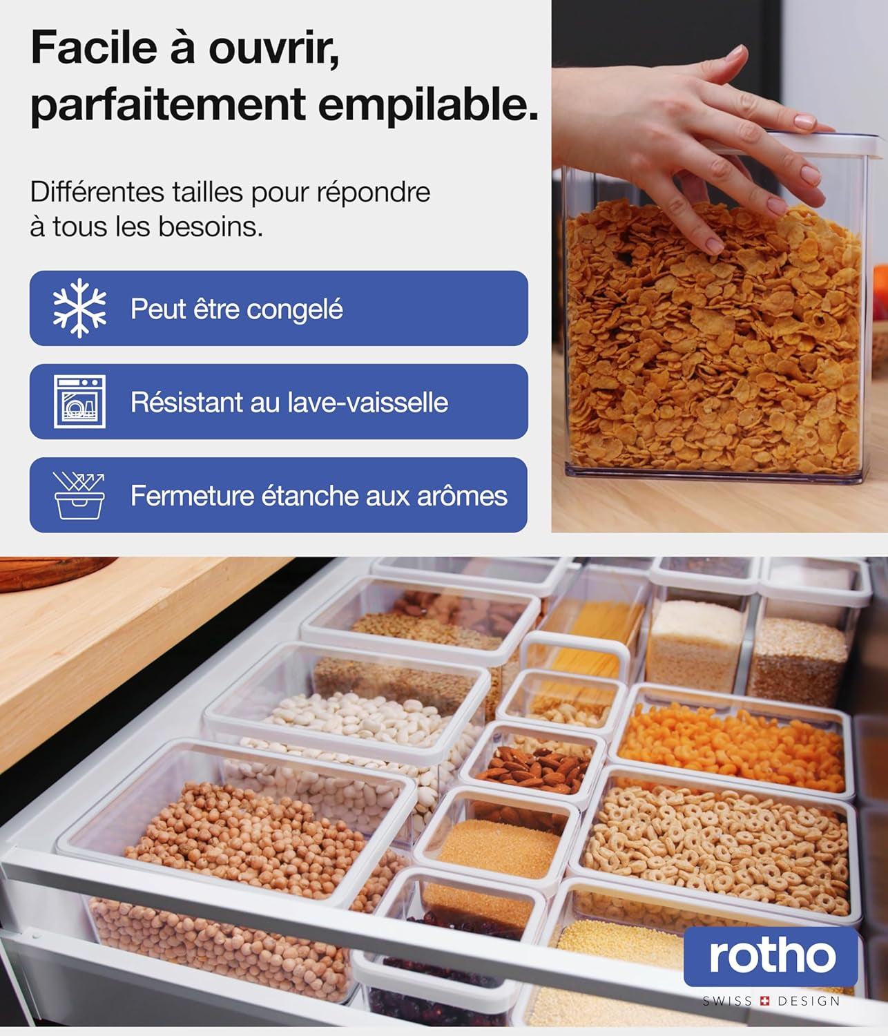 Rotho Loft sada 5 dóz s víčkem, různé velikosti, potravinářský plast bez BPA (PP), průhledná/červená, (21,4 x 21,4 x 23,5 cm) dózy na potraviny Naty Shop