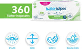 WaterWipes Sensitive+ Hydrating Boost vlhčené ubrousky, hydratační ubrousky, 360 kusů (6 balení), 3 v 1 čistí, pečují, hydratují, 99% voda z Aloe Vera, neparfémované dětské ubrousky