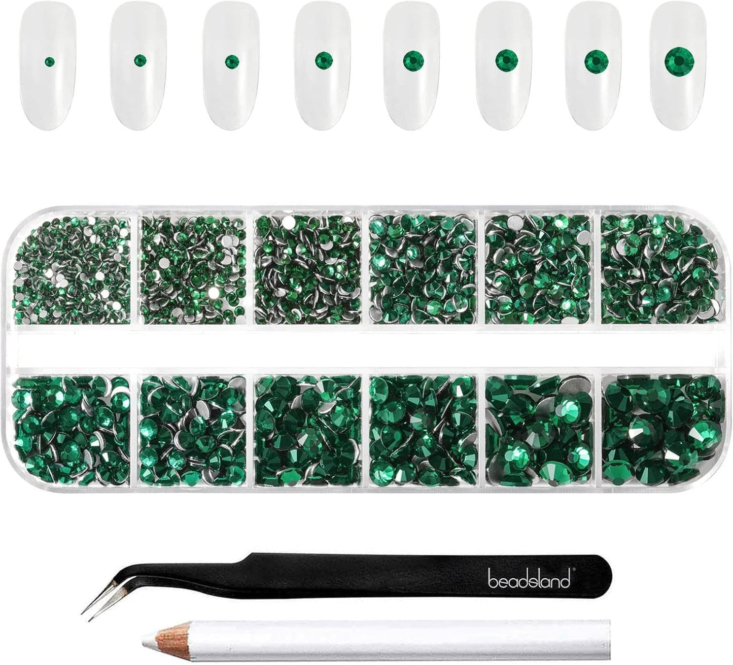 Beadsland 2500 ks Glas Nailart Strasssteine ​​​​Kristall Flatback Edelsteine ​​Runde, ​​Für Handwerk Gemischt 8 Größen SS4 ~ SS30 Mit Picking Pinzette Und Stift (Kristall Weiss)