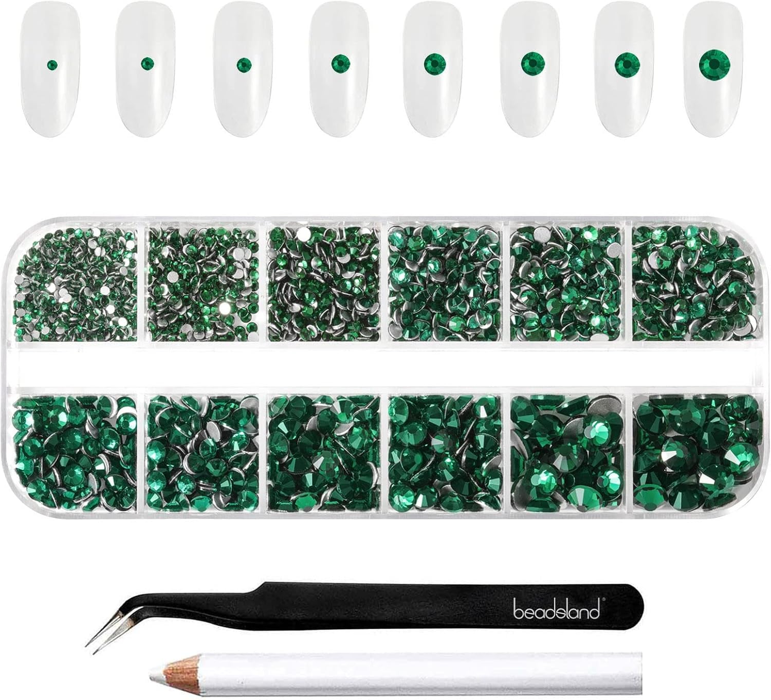 Beadsland 2500 ks Glas Nailart Strasssteine ​​​​Kristall Flatback Edelsteine ​​Runde, ​​Für Handwerk Gemischt 8 Größen SS4 ~ SS30 Mit Picking Pinzette Und Stift (Kristall Weiss)