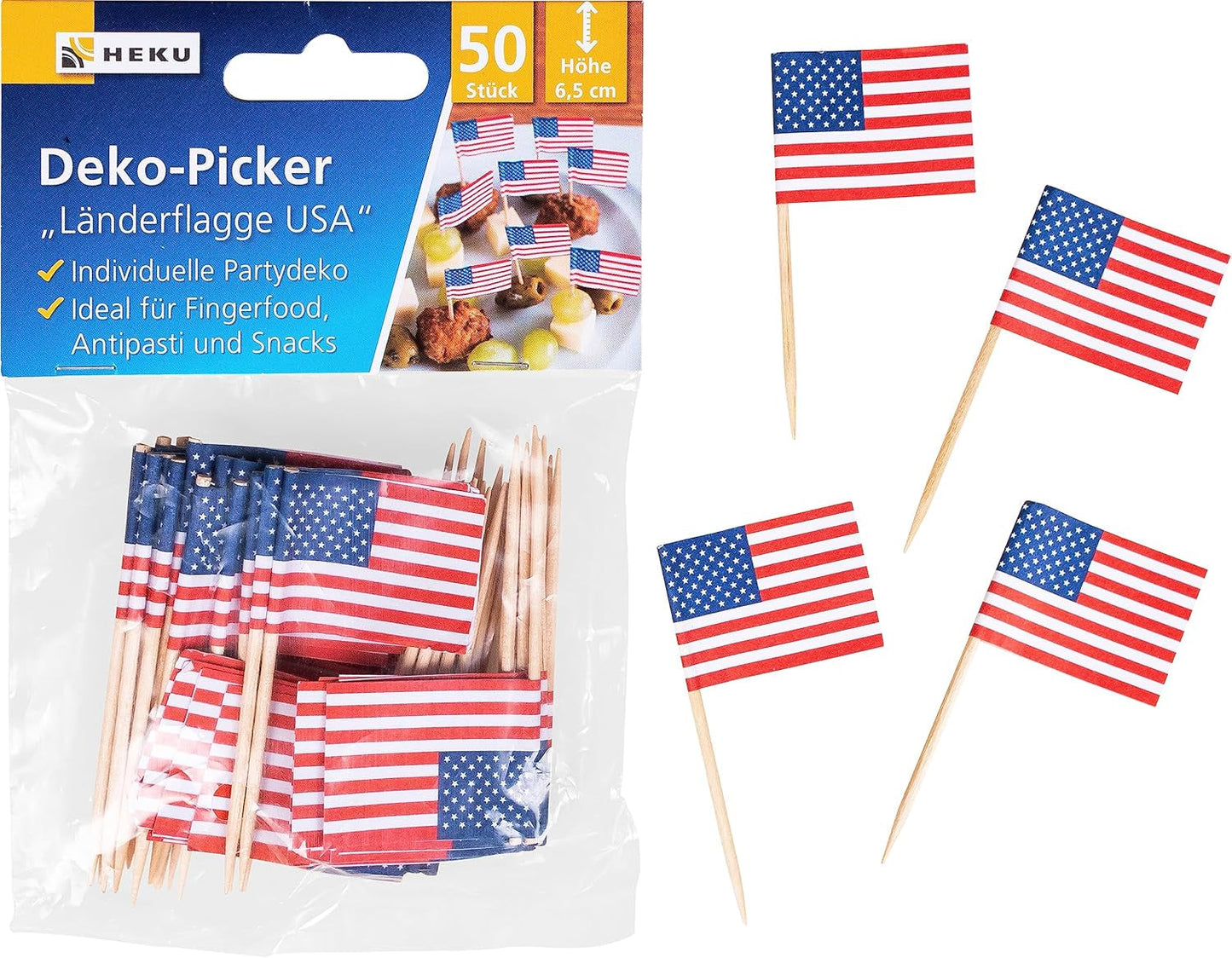 HEKU 191-ks. USA Party Set I Papírové talíře Ø23Cm, červené kelímky, 3vrstvé ubrousky 33X33Cm, sběrač dekorací, řetízek s vlajkou 10M I Ideální pro tématické večírky a státní svátky