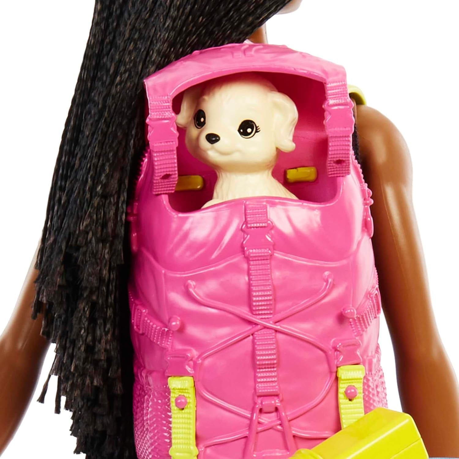 Panenka Barbie HDF74 ve dvou baleních! Brooklyn Camping Doll (bruneta se zapletenými copánky, cca 29 cm) se štěnětem, batohem, spacím pytlem, 10 kempingovými doplňky, dárek pro děti od 3 let