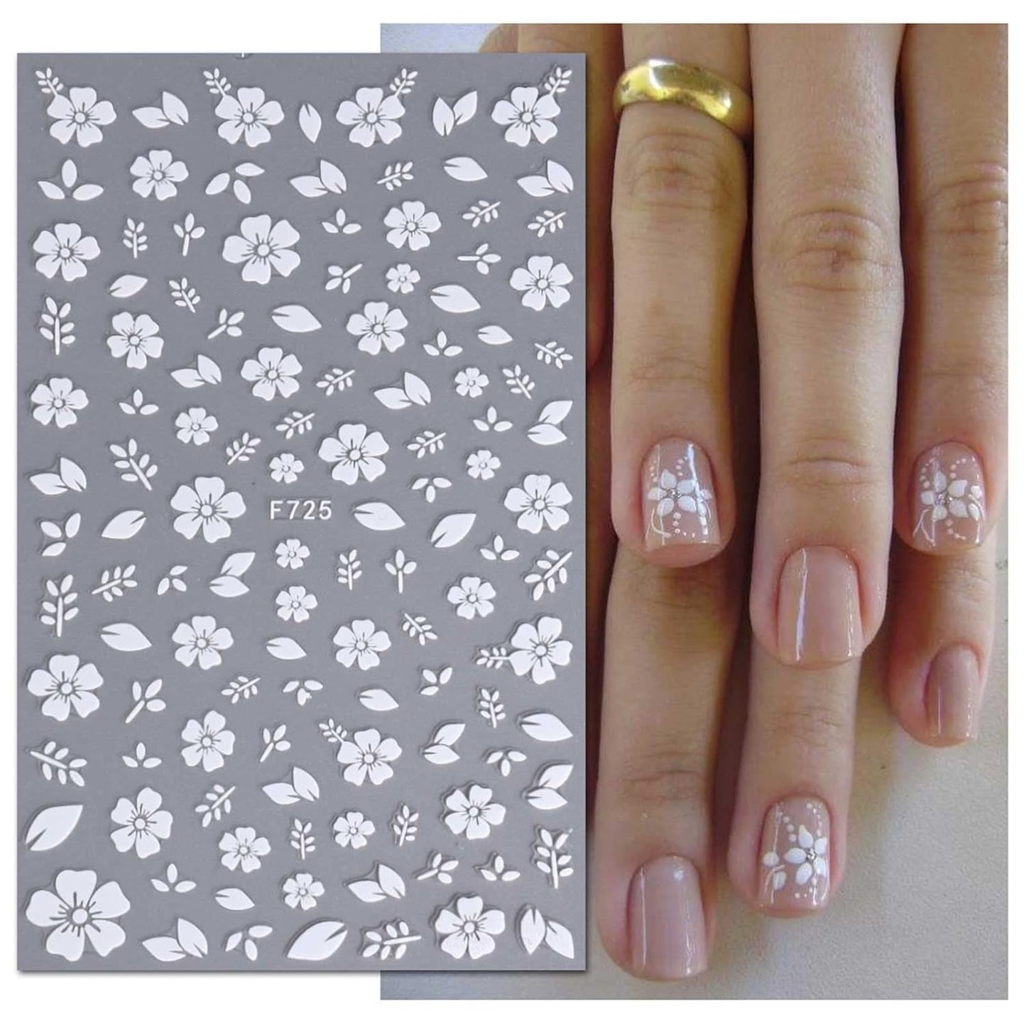 JMEOWIO Nálepka na nehty Frühling Weiße Blume 9 Blatt Nálepka na nehty Selbtklebend Nagelaufkleber Letní Blumen Dekorace Nageldesign Zubehör