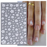 JMEOWIO Nálepka na nehty Frühling Weiße Blume 9 Blatt Nálepka na nehty Selbtklebend Nagelaufkleber Letní Blumen Dekorace Nageldesign Zubehör