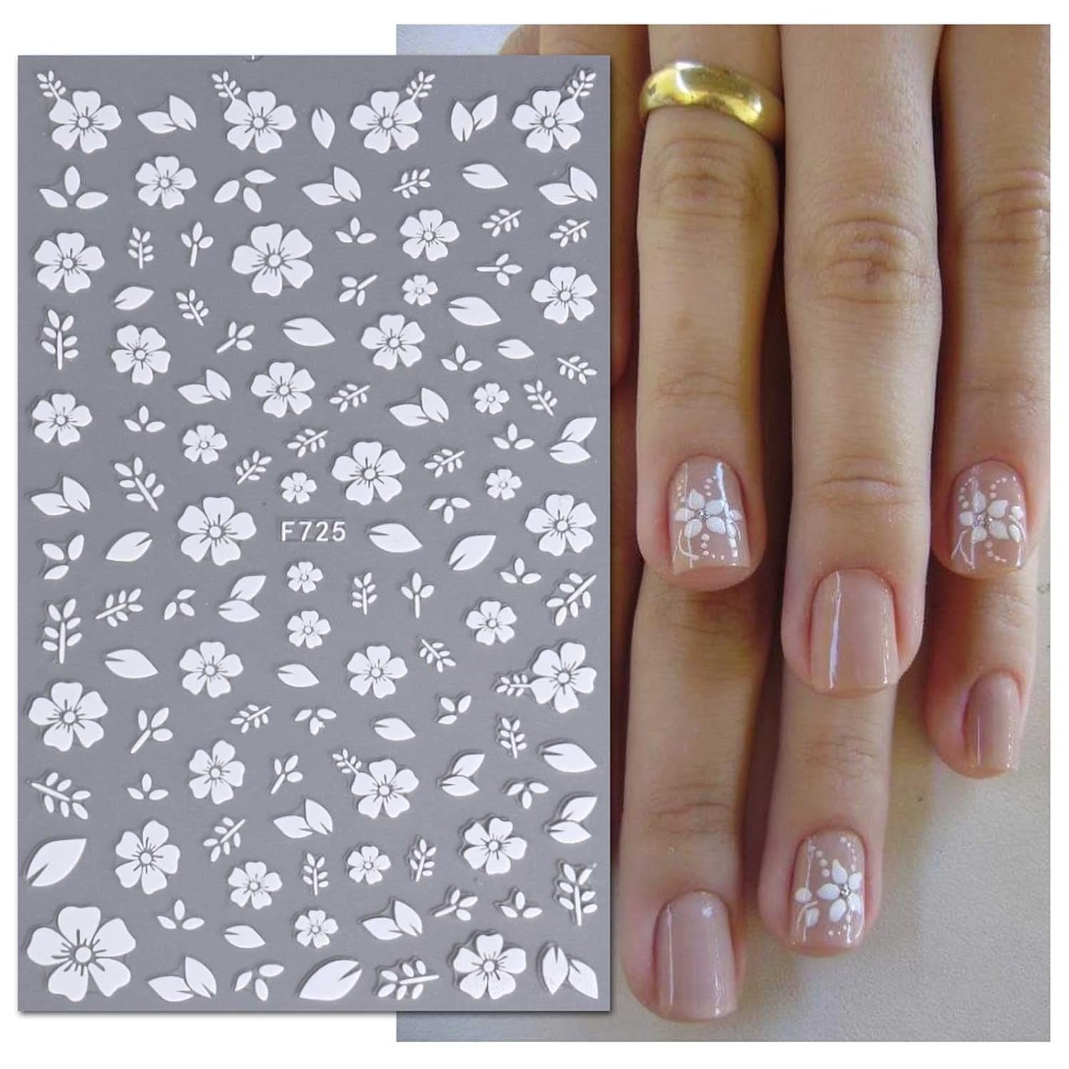 JMEOWIO Nálepka na nehty Frühling Weiße Blume 9 Blatt Nálepka na nehty Selbtklebend Nagelaufkleber Letní Blumen Dekorace Nageldesign Zubehör