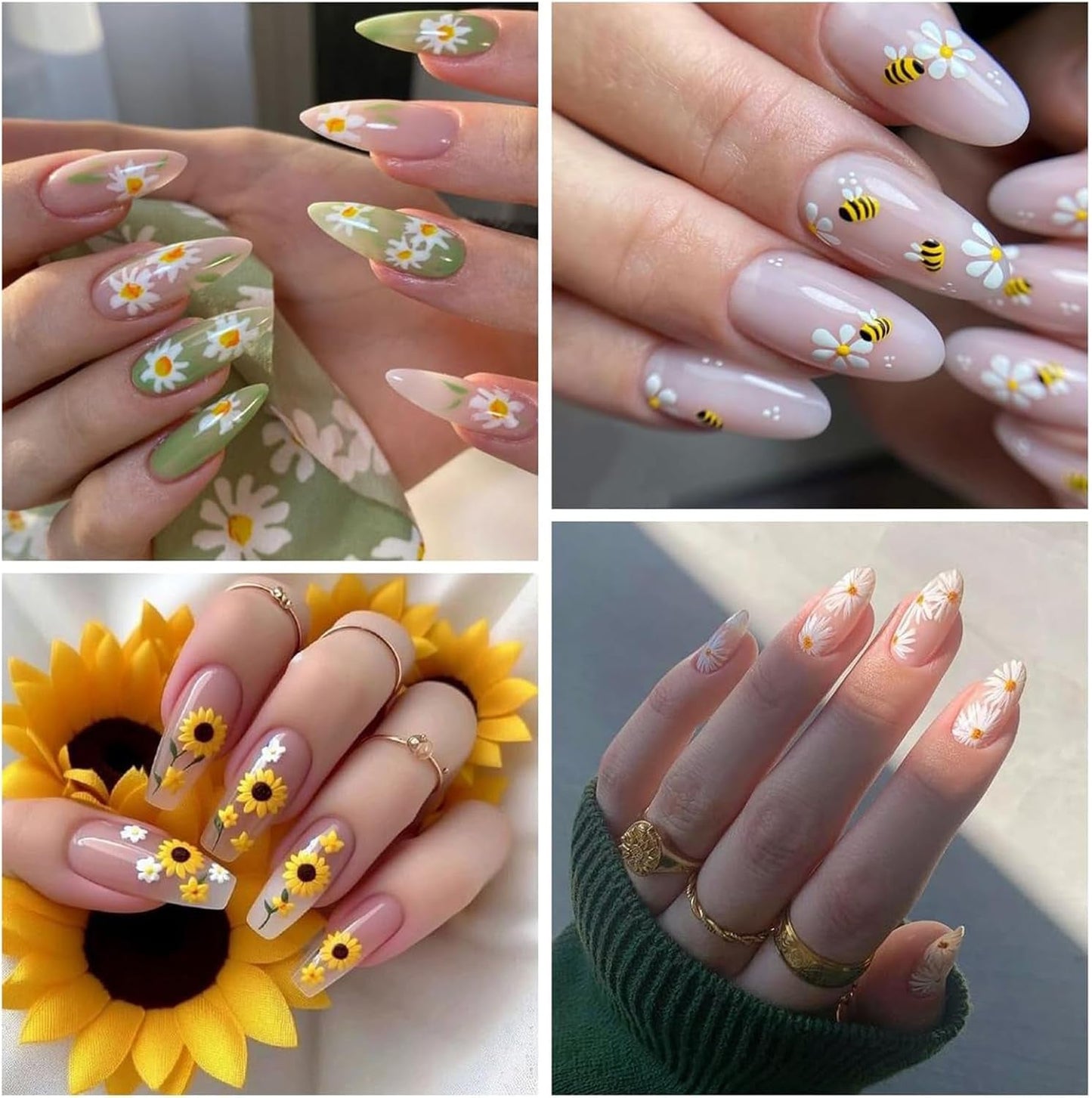 3 Stück Nagelsticker Set-Selbstklebende Nagelfolie Mit Blumen- Und Bienenmotifen-Nail Art Sticker Für Kreatives Nageldesign-Nageltattoos Und Zubehör