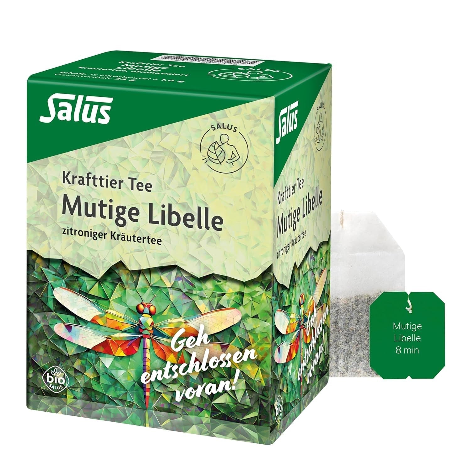 Salus - Čaj Krafttier - Brave Dragonfly - 1X 15 filtračních sáčků (24g) - Bylinný čaj s příchutí citronu - S třezalkou - Ochucený - Bio