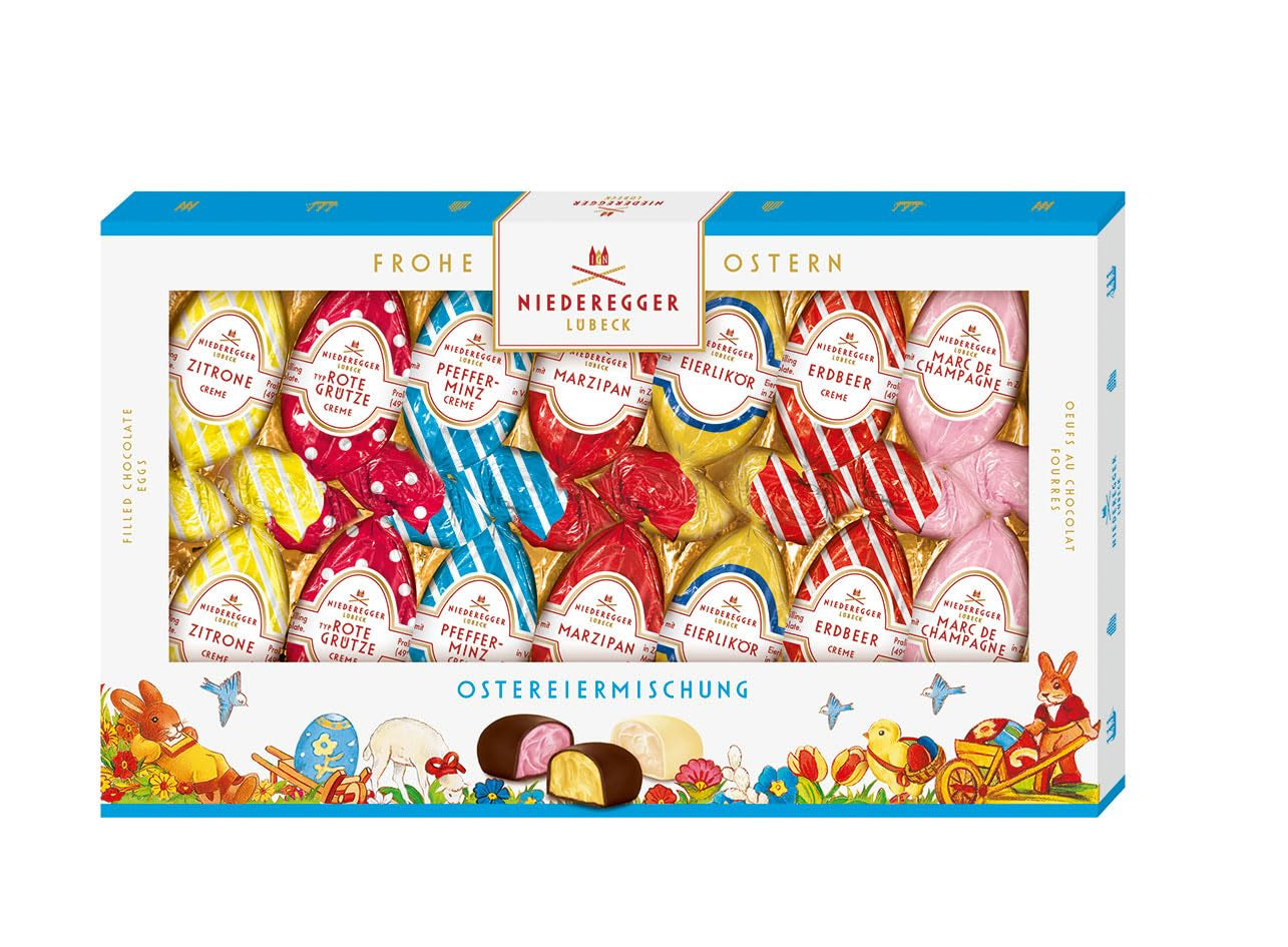Niederegger | Mix velikonočních vajíček | 1 x 175 g | Velikonoční vajíčka s různými marcipánovými a pralinkovými náplněmi | Polévaný hořkou a bílou čokoládou | velikonoční dárek
