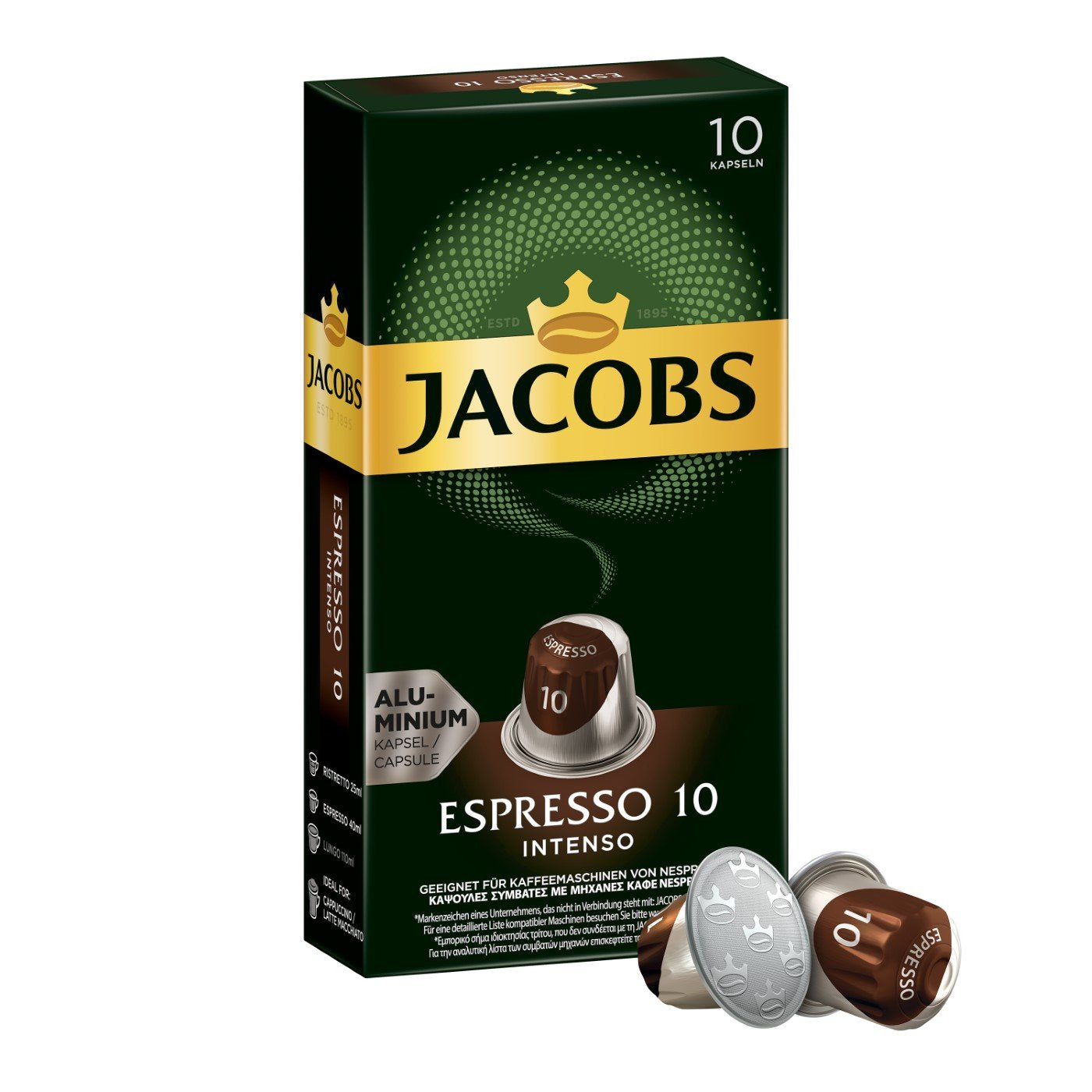 Jacobs Kapseln Lungo Intenso, Intensität 8 & Kapseln Espresso Intenso, Intensität 10 100 Nespresso®* kompatibilní Kaffeekapseln, 10er Pack, 10 x 10 Getränke