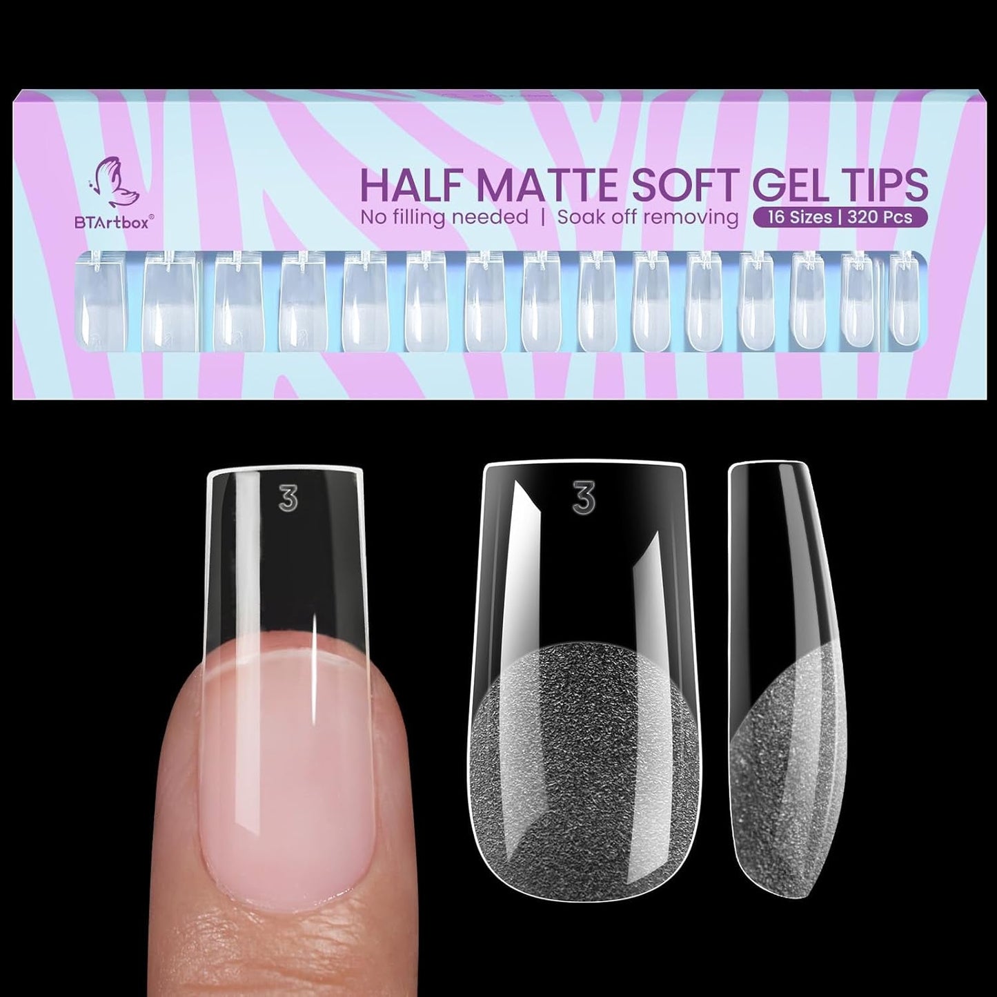 Btartbox Extra krátké mandlové špičky na nehty - Full Cover Gel X Soft XS Gelové špičky - Předtvarované polomatné pro široké nehty Salon 320 ks