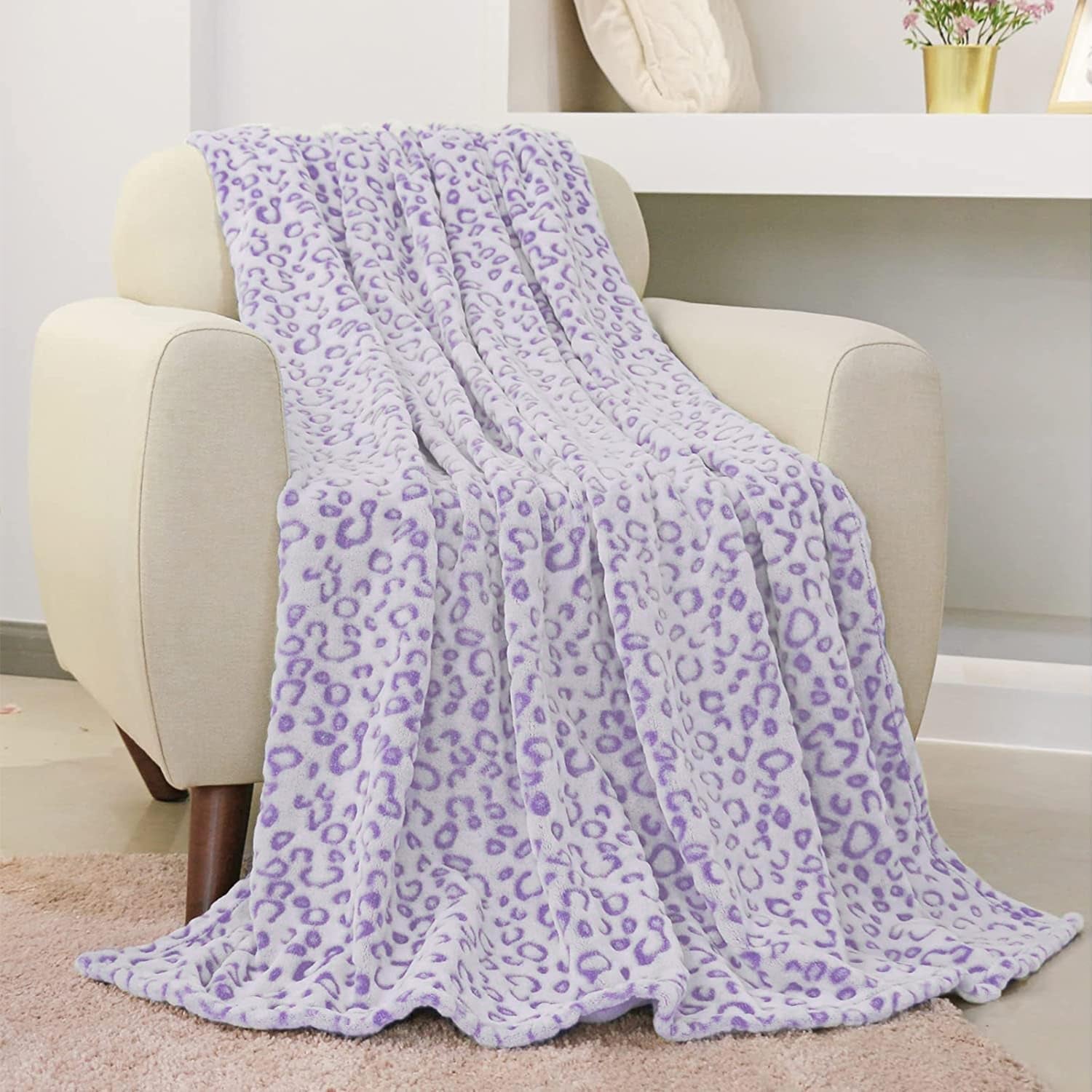 FY FIBER HOUSE flanel fleece přehoz, deka z mikrovlákna s 3D potiskem geparda, 228 X 274 cm, fialová Peřiny a přikrývky Naty Shop