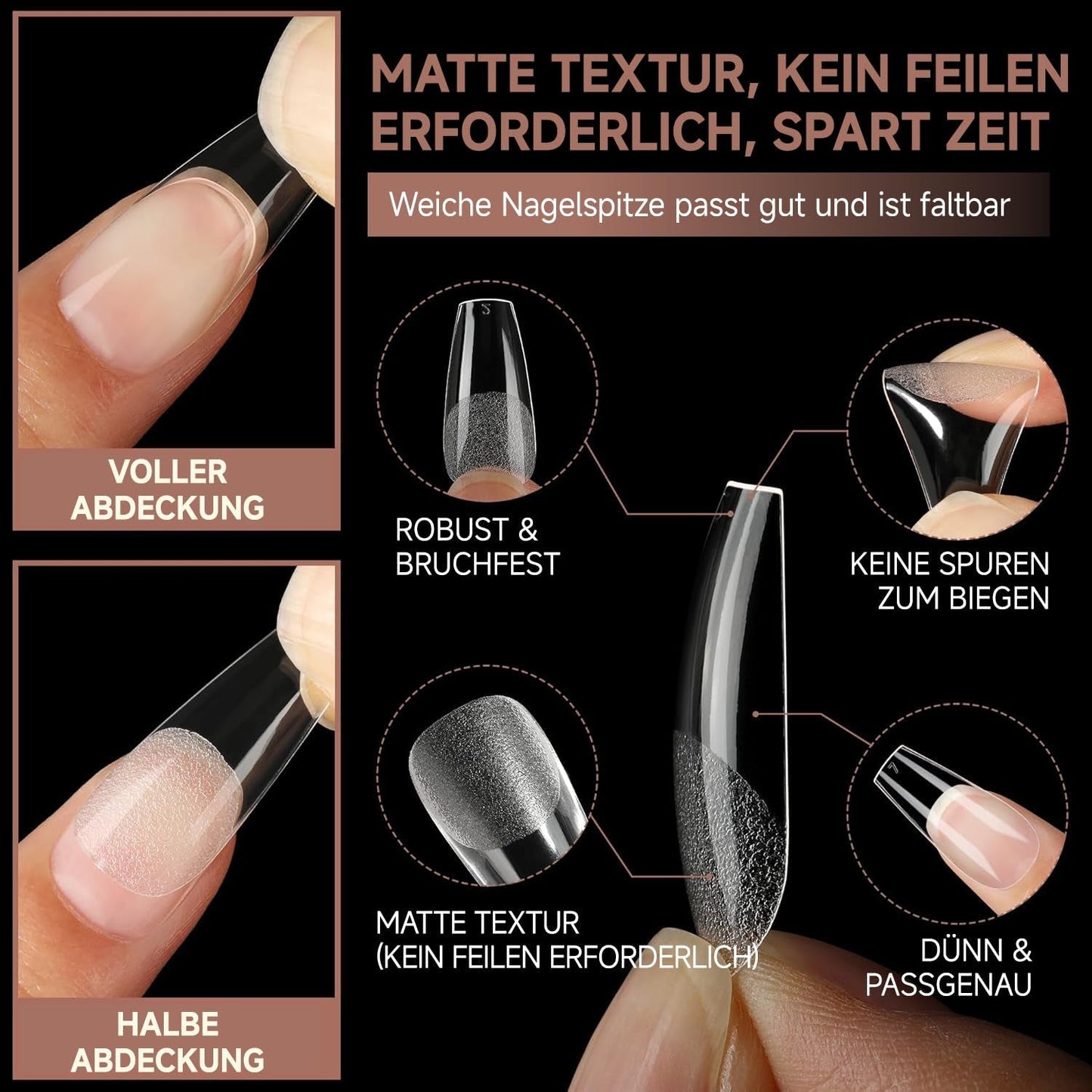 Balerína Gelové nehtové tipy 216ks 12 velikostí Měkké gelové nástavce na nehty Sada prodlužování nehtů s plným krytem Polomatný DIY Home Art