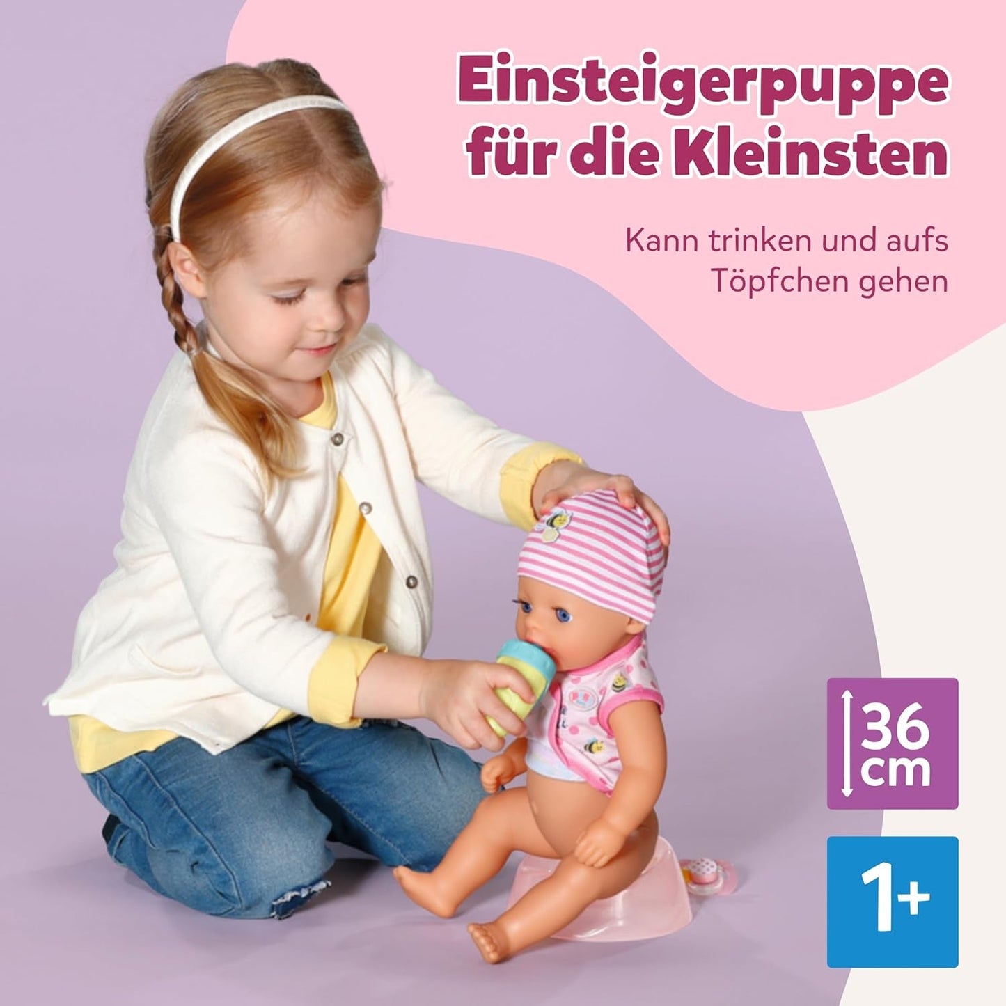 Panenka Baby Born Lena (Girl) - 36 cm - 7 funkcí, včetně příslušenství a matrace - Funguje zcela bez baterií - Vhodné pro malé děti od 1 roku