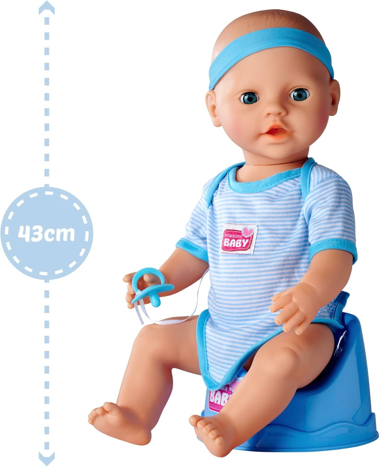Simba 105030044 - Novorozená panenka - chlapec, celo vinylová panenka se spícíma očima, funkcí pití a zvlhčování a doplňky, 8 kusů, 43 cm, panenka, věk 3+