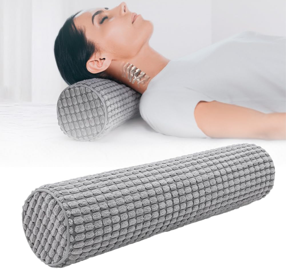 Rolka na krk s potahem, cestovní polštář z paměťové pěny 11 x 45 cm, plyšový polštář na krk pro úlevu od bolesti krku, který lze prát na místě, polštář na krk pro domácnost, kancelář, cestovní kulatý válec na jógu krční ortopedické polštáře Naty Shop Výchozí název