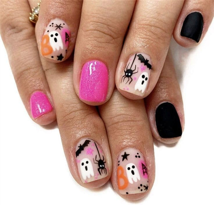 JMEOWIO Nálepka na nehty Halloween Süßer Geisterkürbis 9 Blatt Nálepka na nehty Selbtklebend Nagelaufkleber Dekoration Nageldesign Zubehör