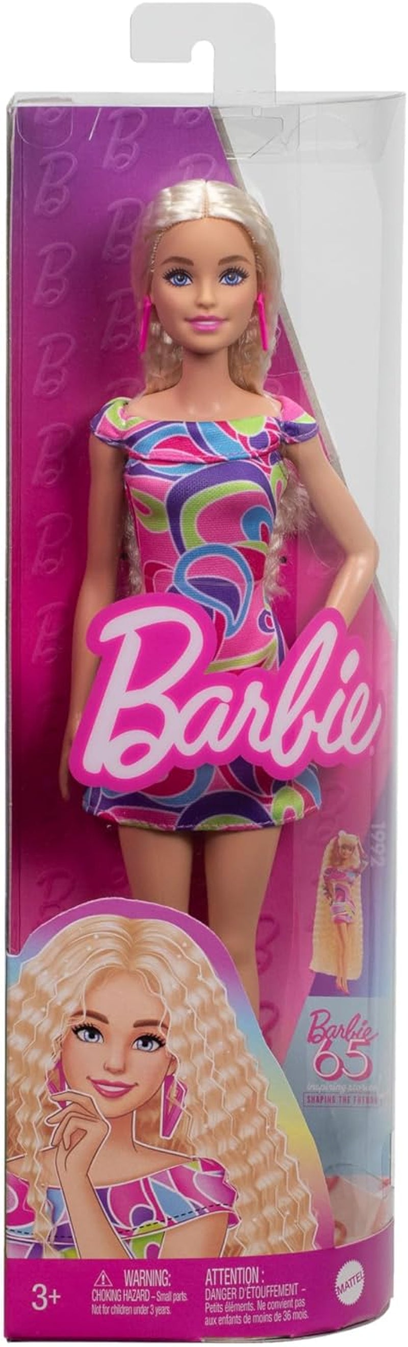 Panenka Barbie Fashionistas č. 223 s vlnitými blond vlasy, šaty a doplňky inspirovaná zcela vlasy, sběratelská módní panenka k 65. výročí, HRH20