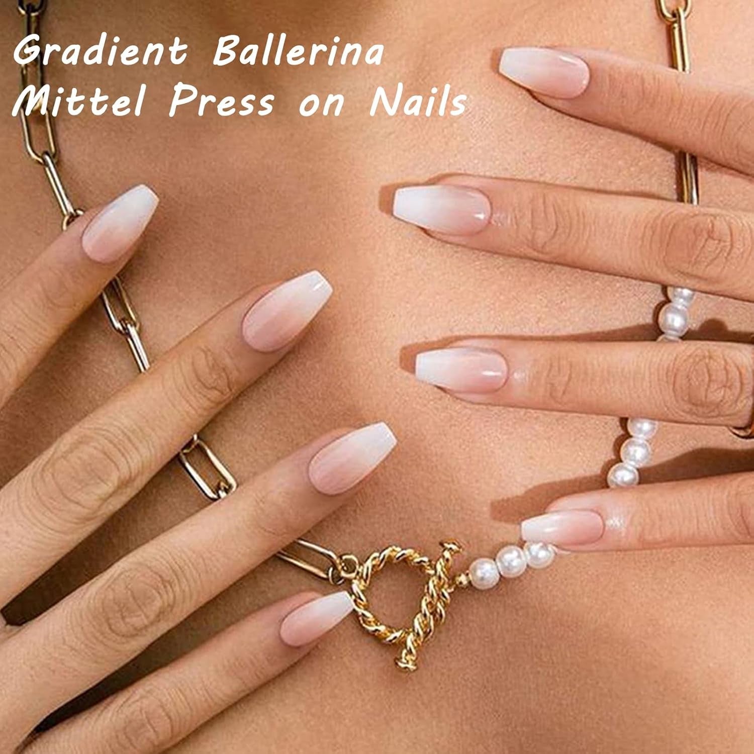 360ks Gradient Ballerina False Nails Set, růžová bílá Gradient nalepovací umělé nehty s 2ks tužky na nehty, střední umělé nehty Ombre pro ženy DIY